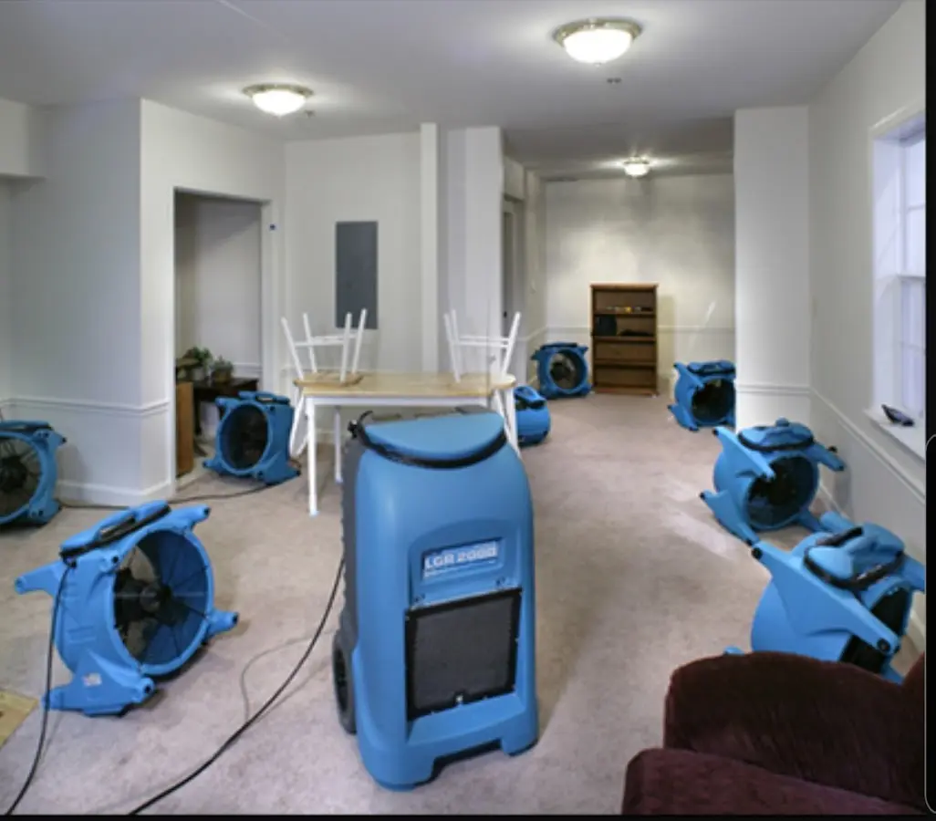 Air movers and dehumidifier setup for Water Damage Restoration in Appleton